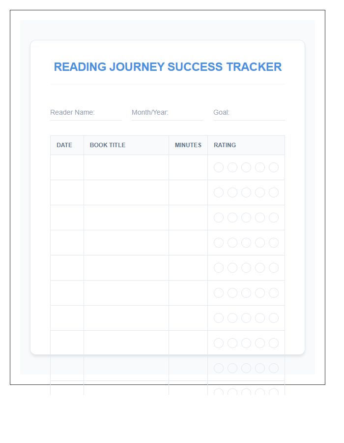 Children Reading Success Printable Chart
