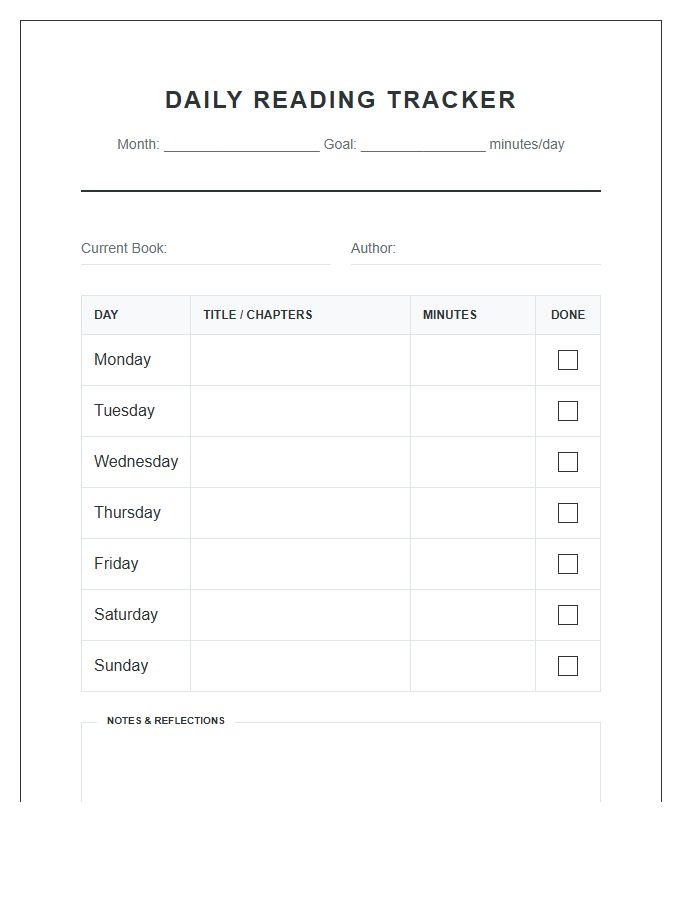 Daily Reading Goal Printable Chart