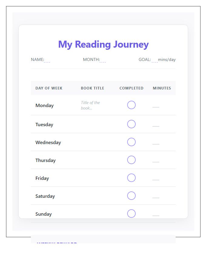 Kids Reading Habit Printable Chart