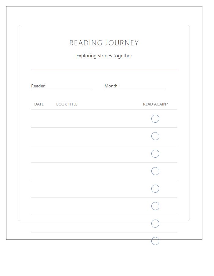 Toddler Picture Book Reading Printable Chart