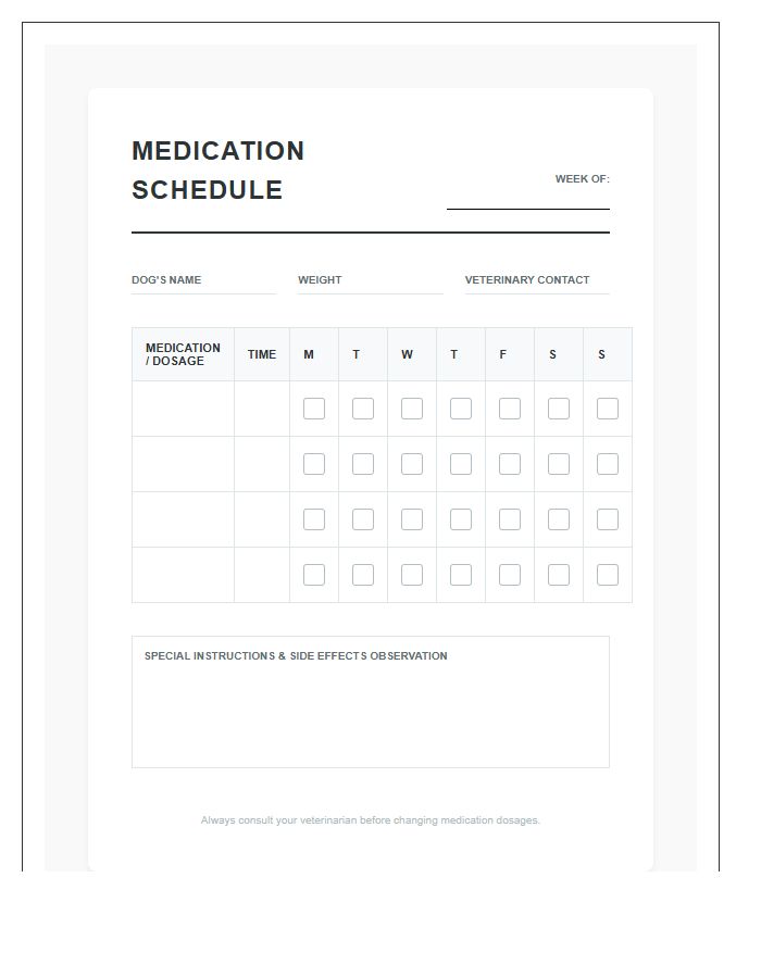 Dog Medication Schedule Printable Chart