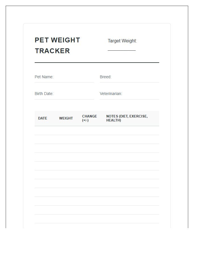 Pet Weight Tracking Printable Chart