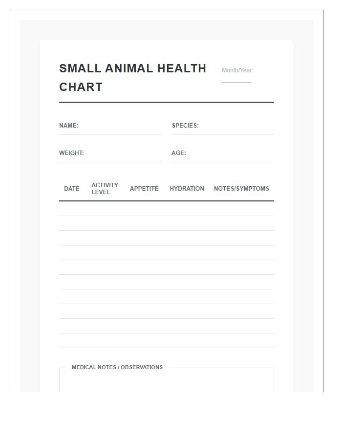 Small Animal Health Printable Chart