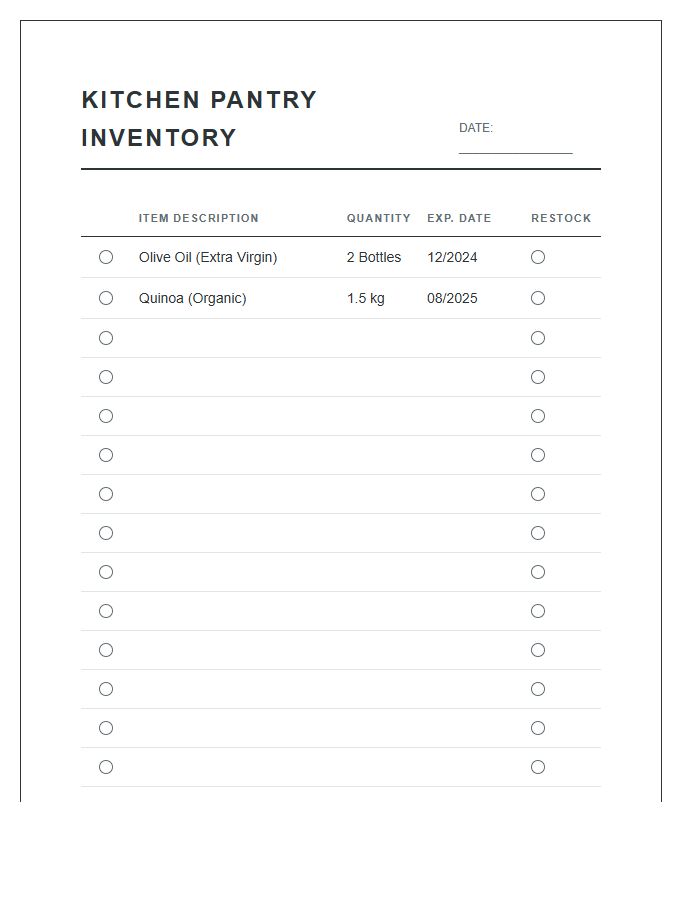Kitchen Pantry Inventory Management Tracker Printable Chart