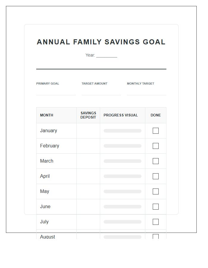 Annual Family Savings Goal Printable Chart