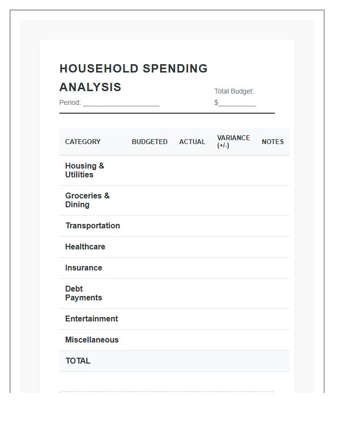 Household Spending Analysis Printable Chart