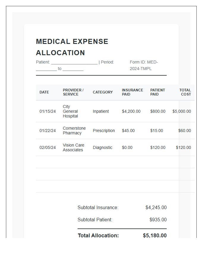 Medical Expense Allocation Printable Chart