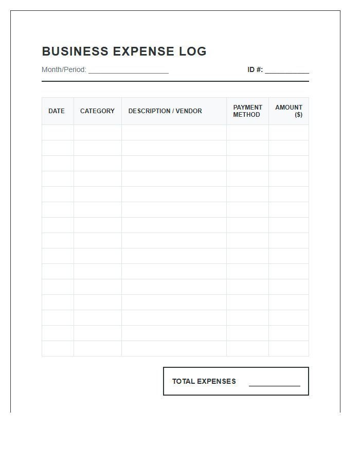 Small Business Expense Tracking Printable Chart