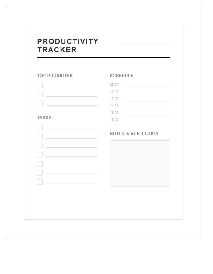 Minimalist Design Daily Productivity Tracker Printable Chart