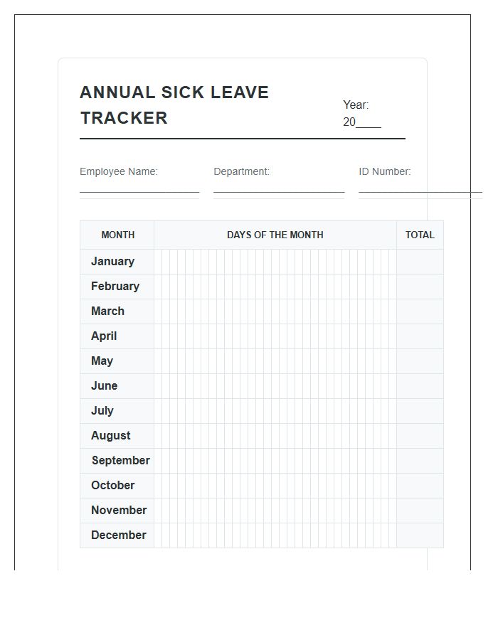 Annual Employee Sick Leave Tracker Printable Chart