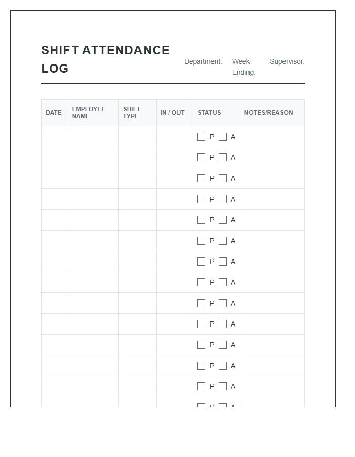 Shift Worker Attendance Management Printable Chart