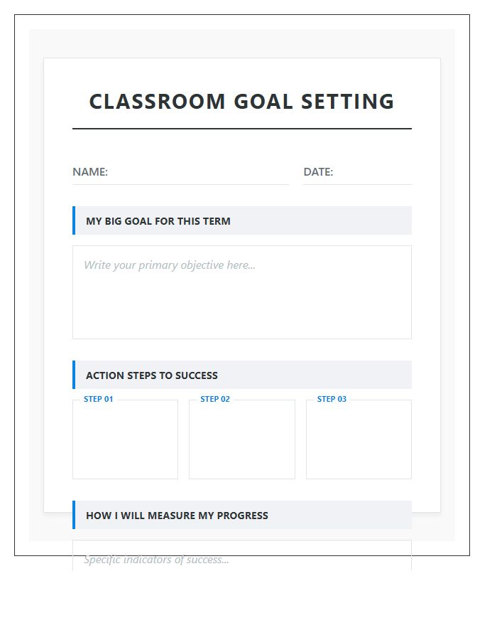 Classroom Goal Setting Printable Chart