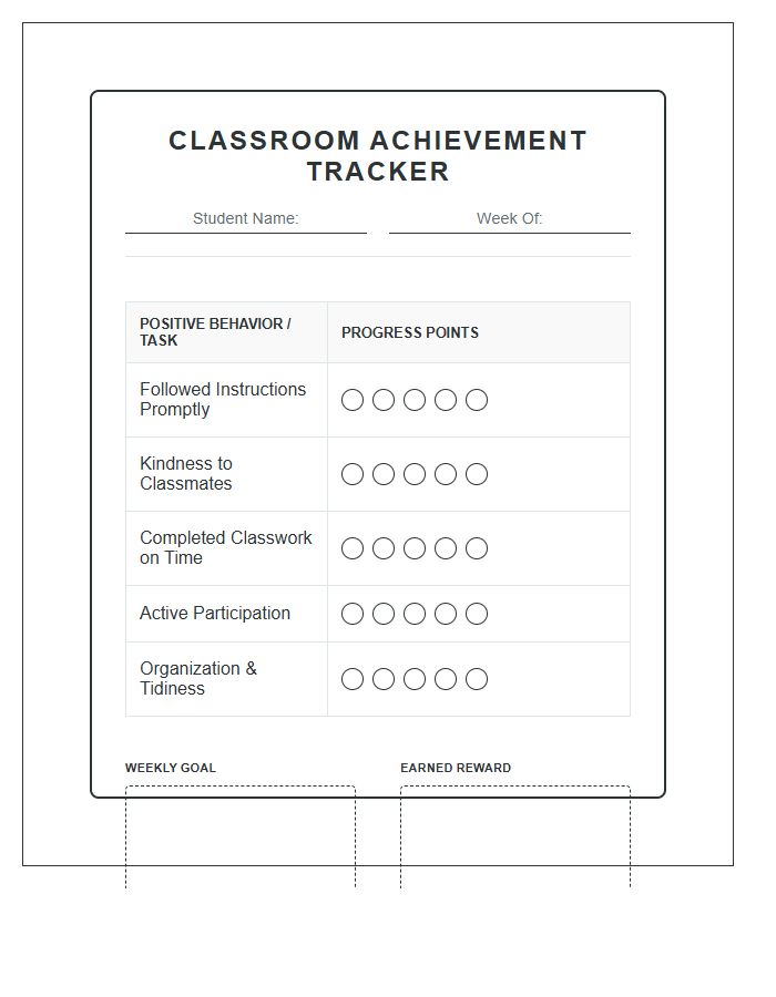Classroom Reward System Printable Chart