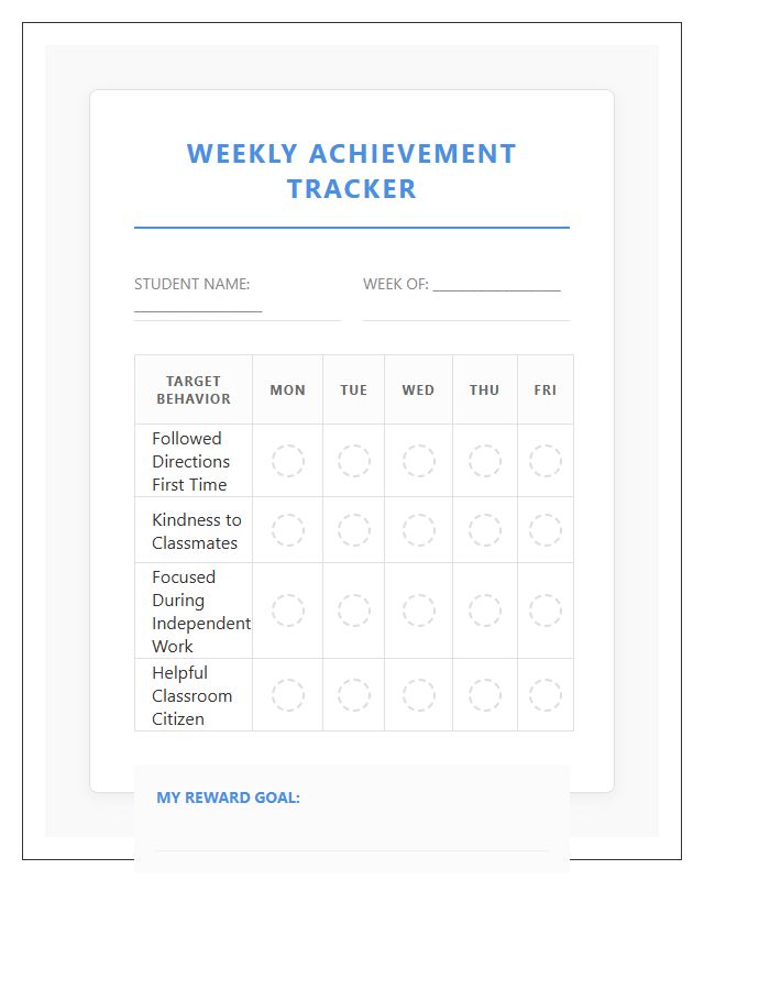 Positive Reinforcement Classroom Printable Chart