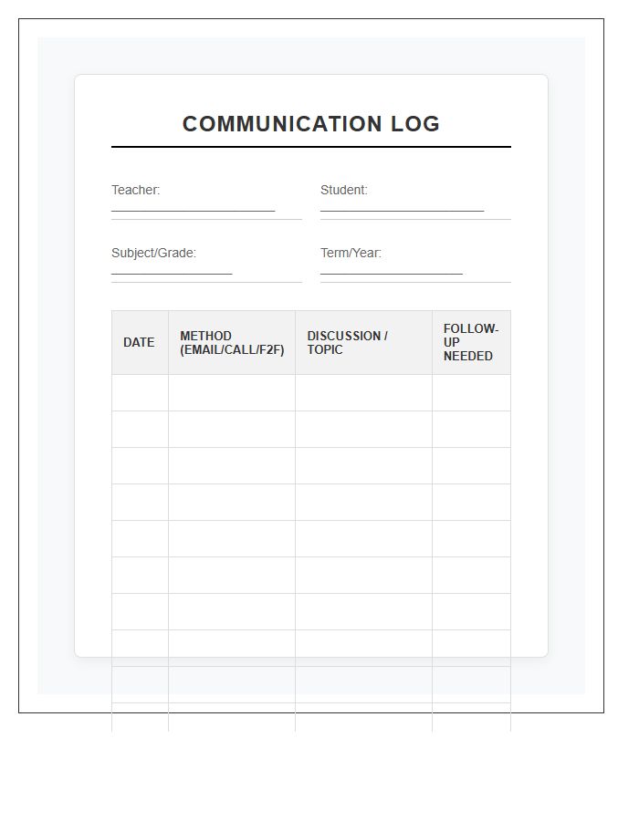 Teacher Student Communication Printable Chart