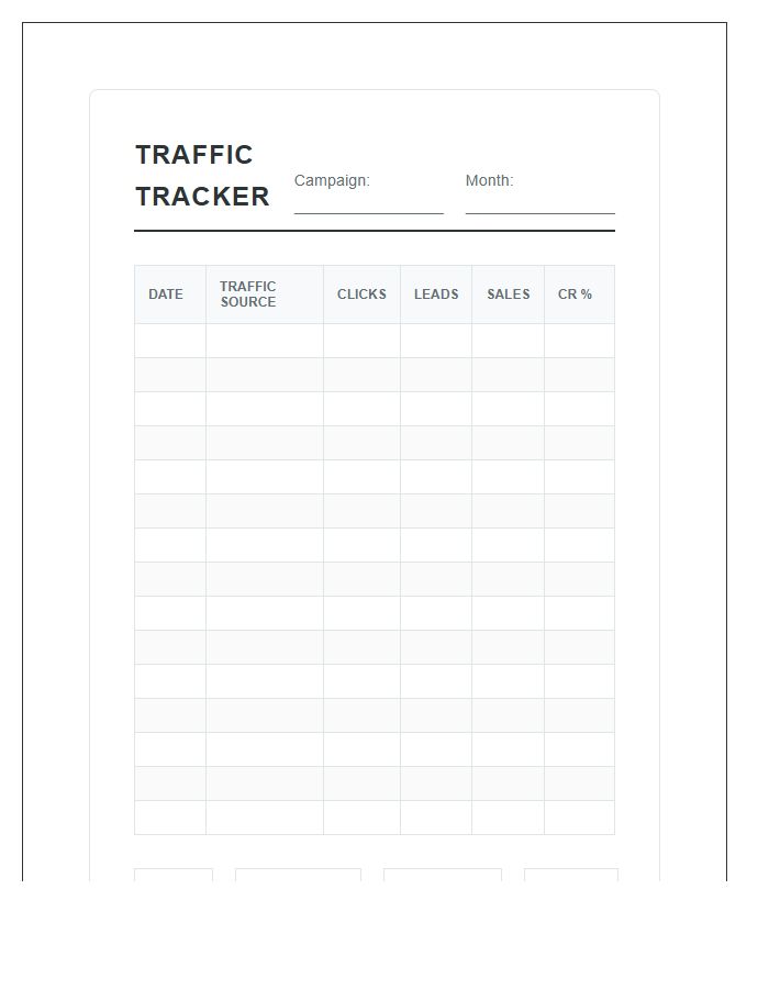 Affiliate Marketing Traffic Tracker Printable Chart