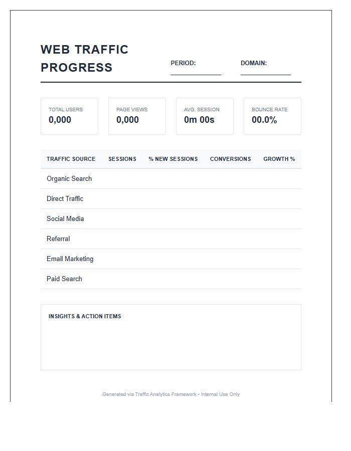 Comprehensive Web Traffic Progress Printable Chart