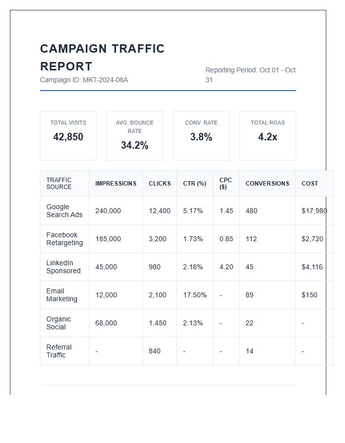 Digital Marketing Campaign Traffic Printable Chart