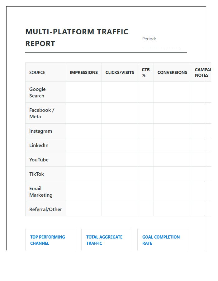 Multi Platform Traffic Source Printable Chart