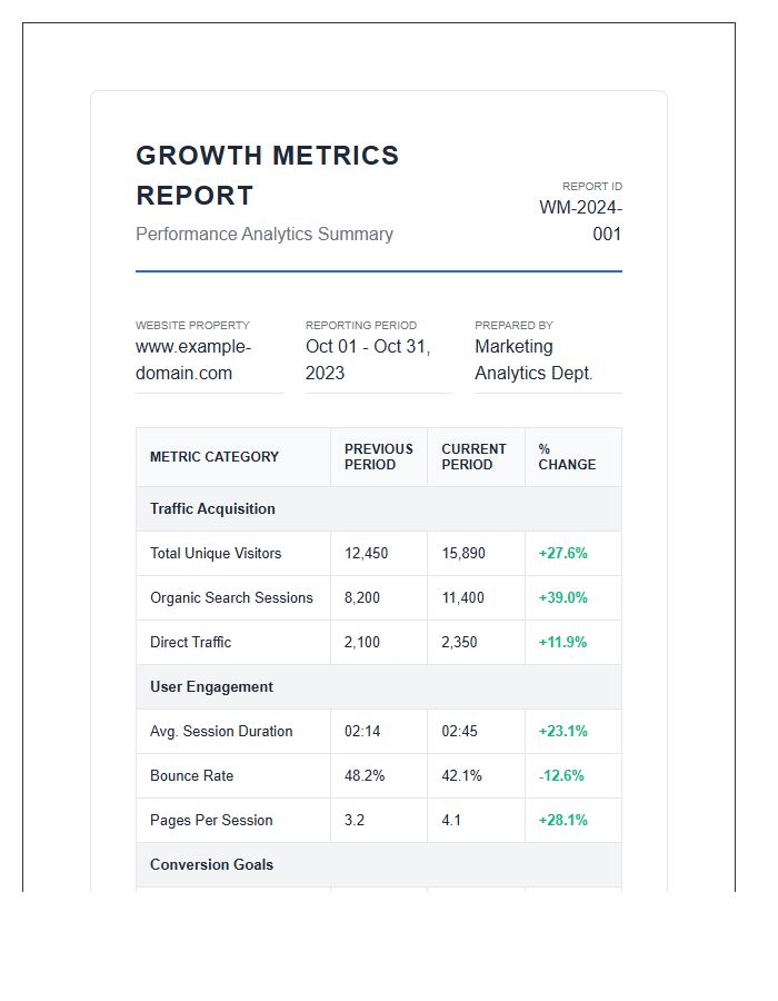 Professional Website Growth Metrics Printable Chart
