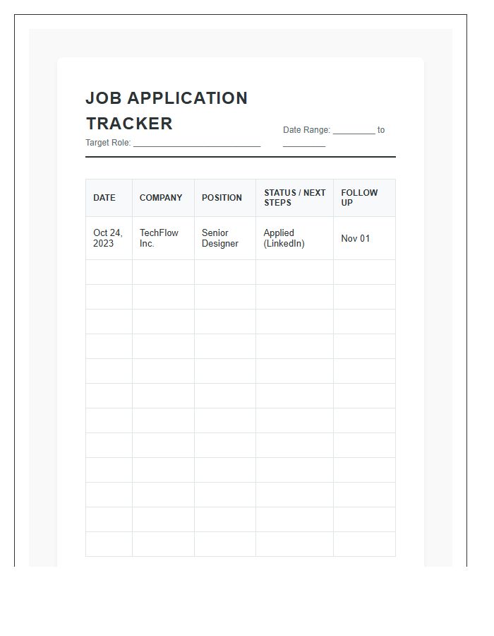 Job Search Status Tracking Printable Chart