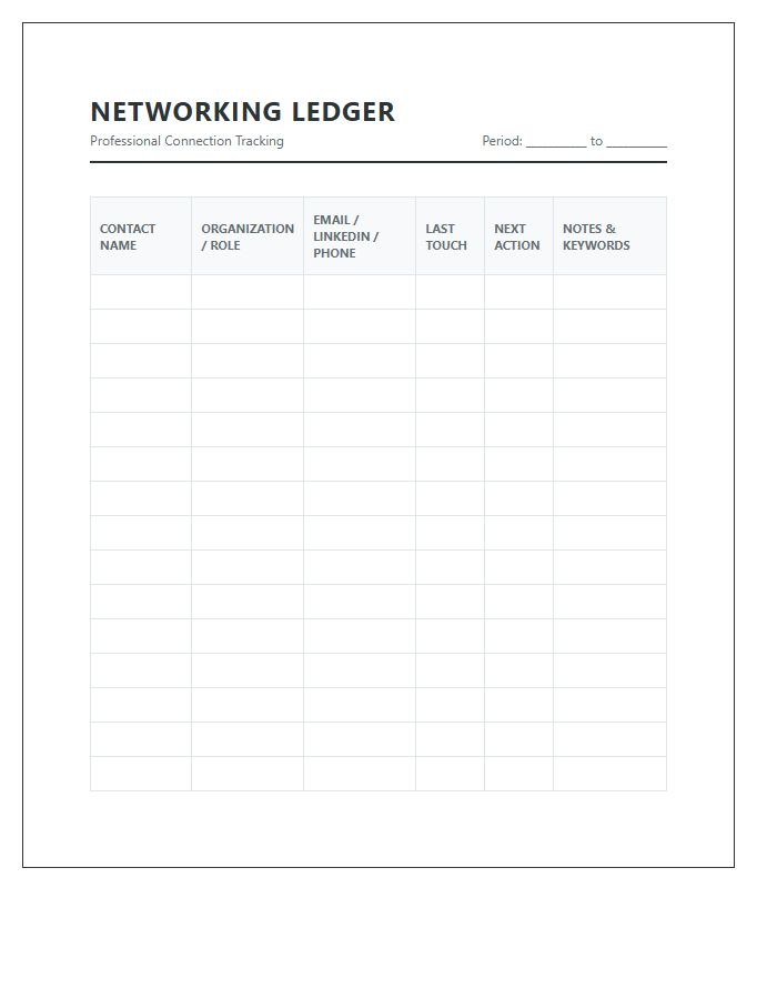 Networking Contact Management Printable Chart