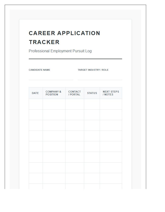 Professional Career Application Printable Chart