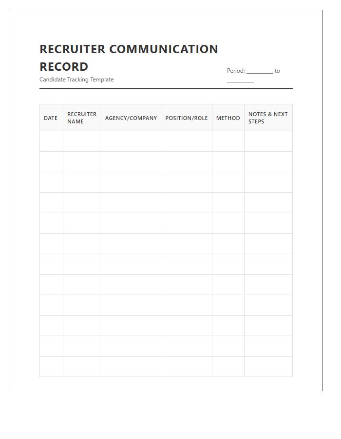 Recruiter Communication Record Printable Chart