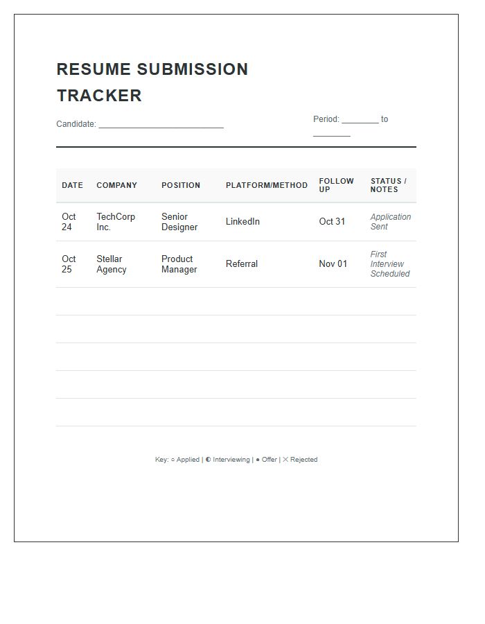 Resume Submission Tracking Printable Chart