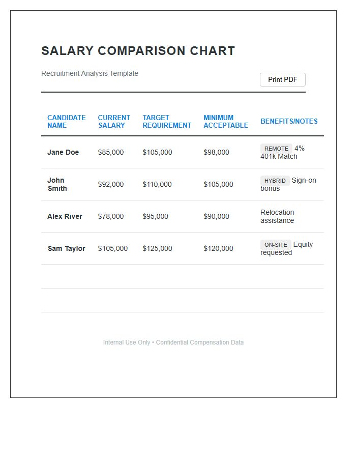 Salary Requirement Comparison Printable Chart
