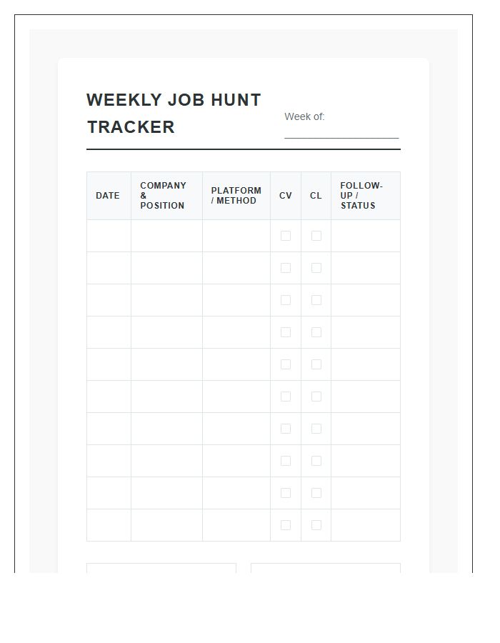 Weekly Job Hunt Printable Chart