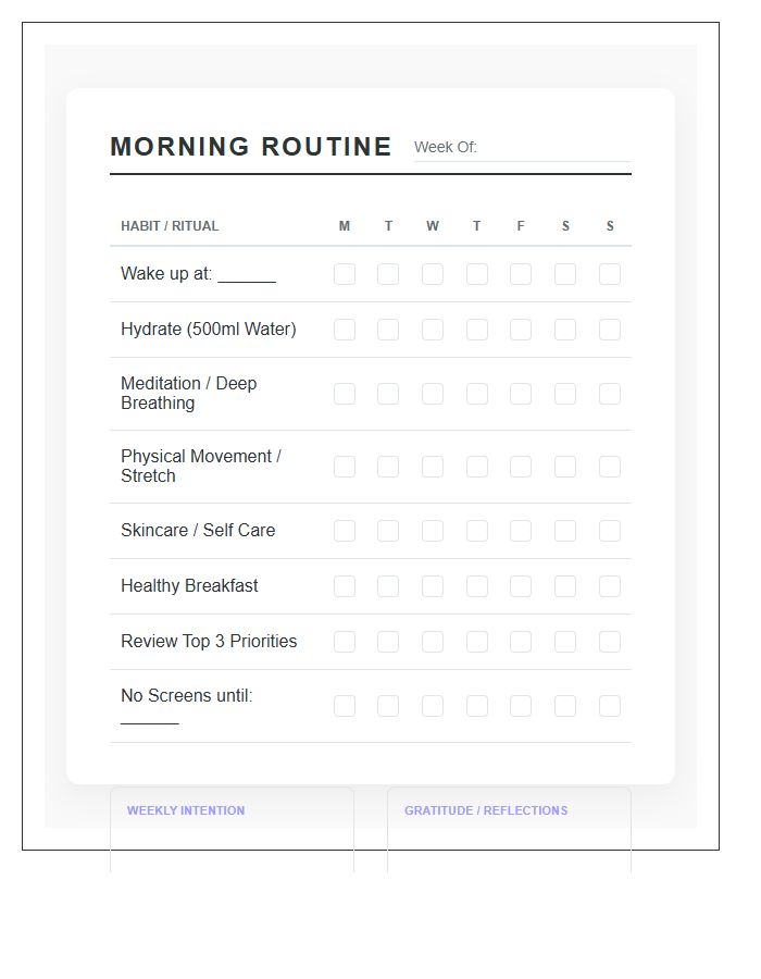 Adult Morning Routine Tracker Printable Chart