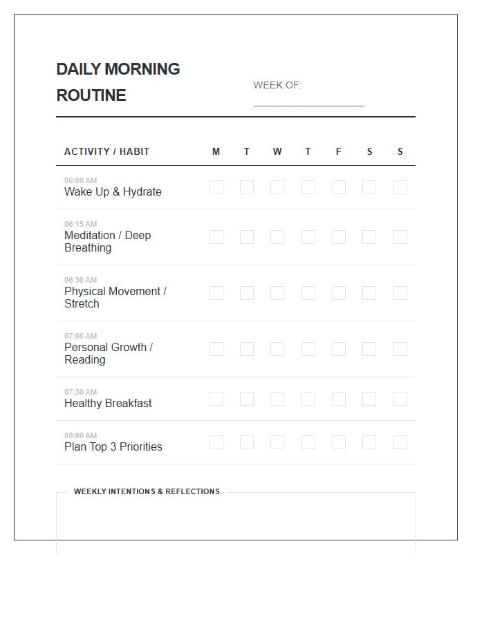 Daily Morning Routine Tracker Printable Chart