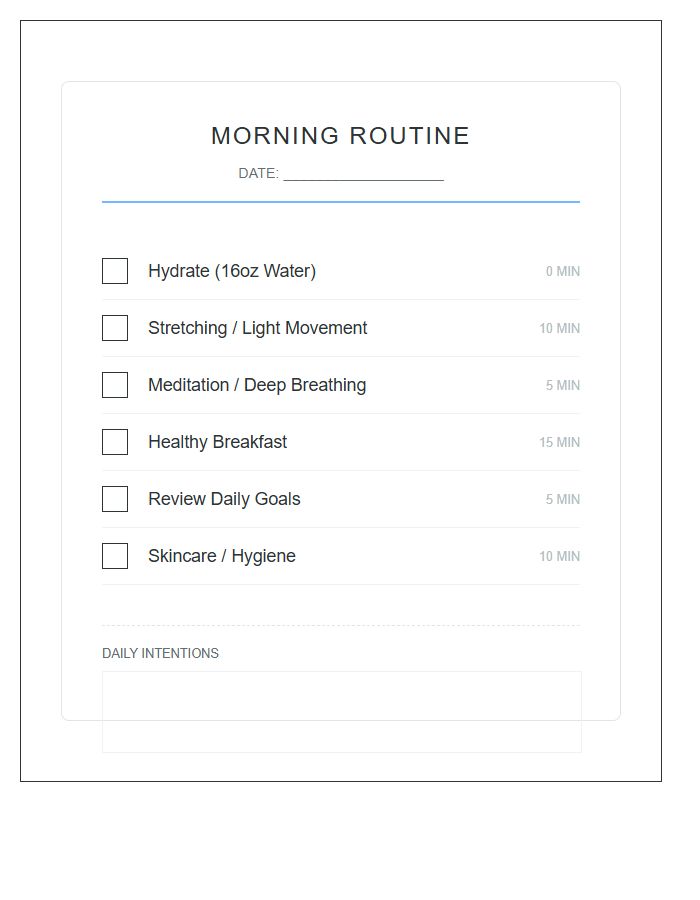 Healthy Habits Morning Routine Printable Chart