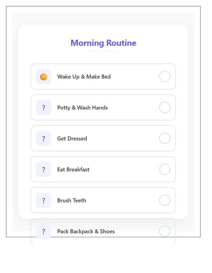 Kids Morning Routine Visual Printable Chart