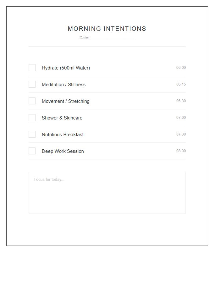 Minimalist Morning Routine Printable Chart