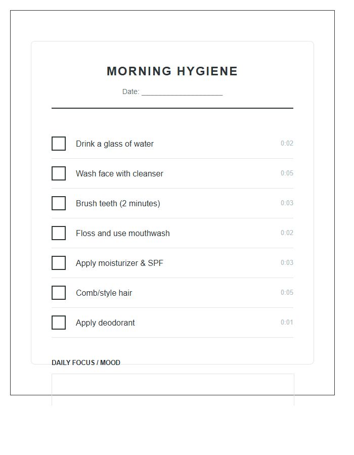 Morning Hygiene Routine Printable Chart