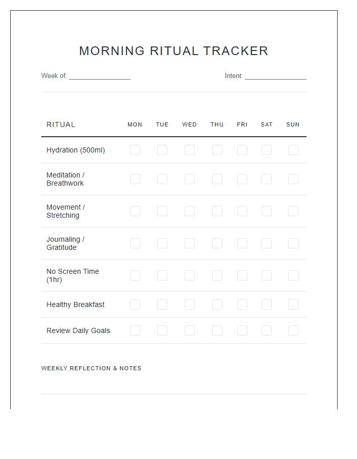 Morning Ritual Tracker Printable Chart