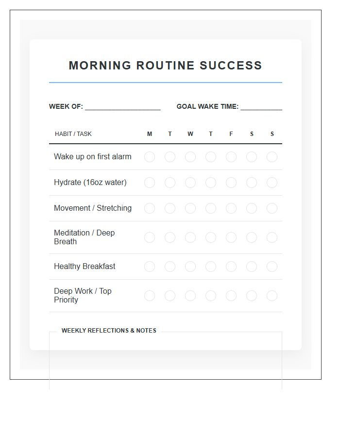 Morning Routine Success Printable Chart
