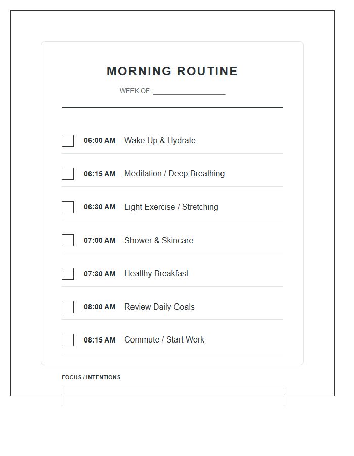 Organized Morning Routine Printable Chart