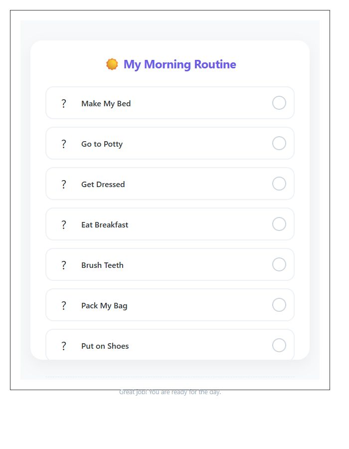 Preschooler Morning Routine Printable Chart