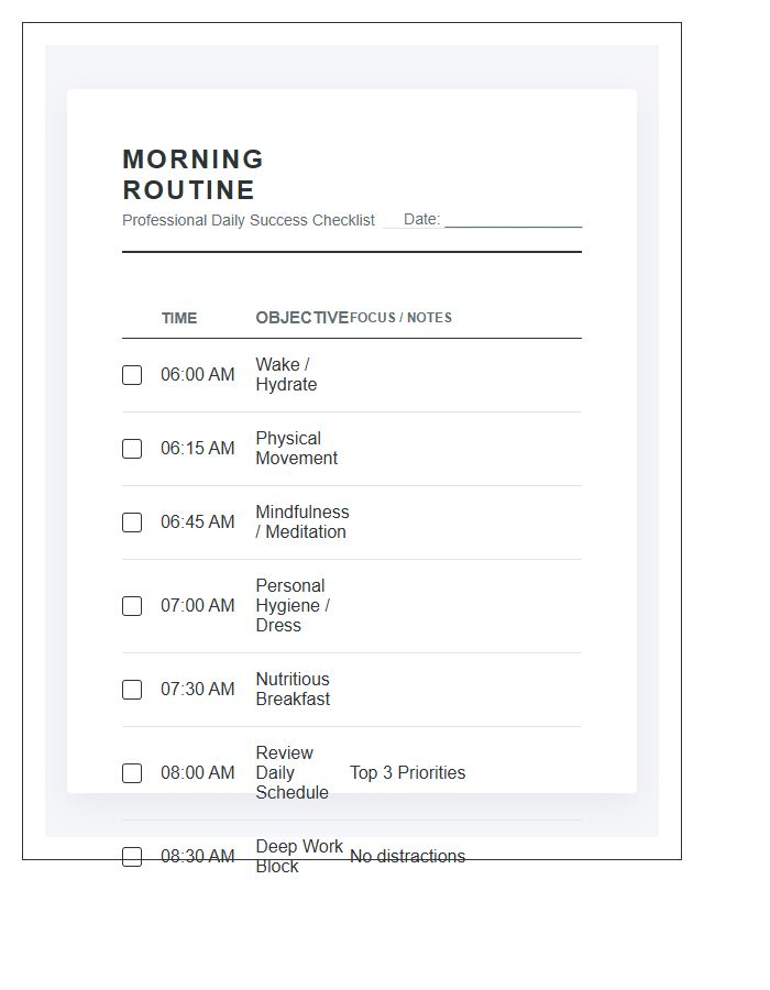 Professional Morning Routine Printable Chart