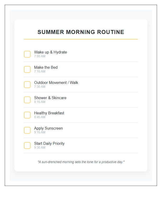 Summer Morning Routine Printable Chart