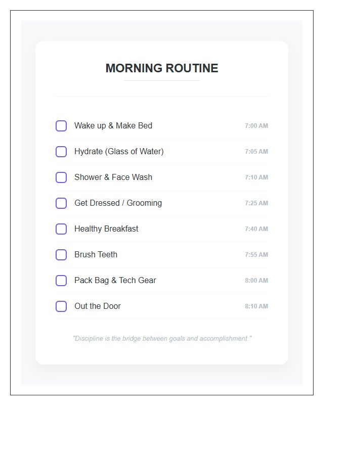 Teenager Morning Routine Printable Chart