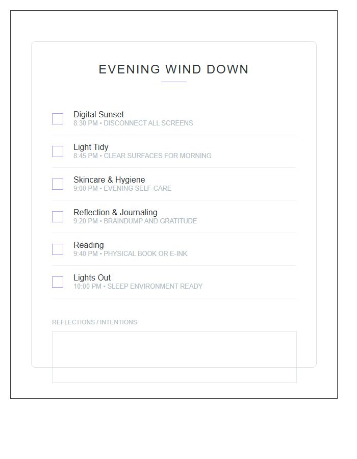 Evening Wind Down Routine Printable Chart