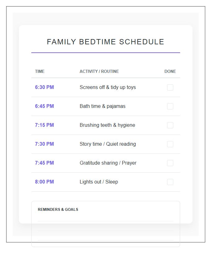 Family Bedtime Schedule Printable Chart