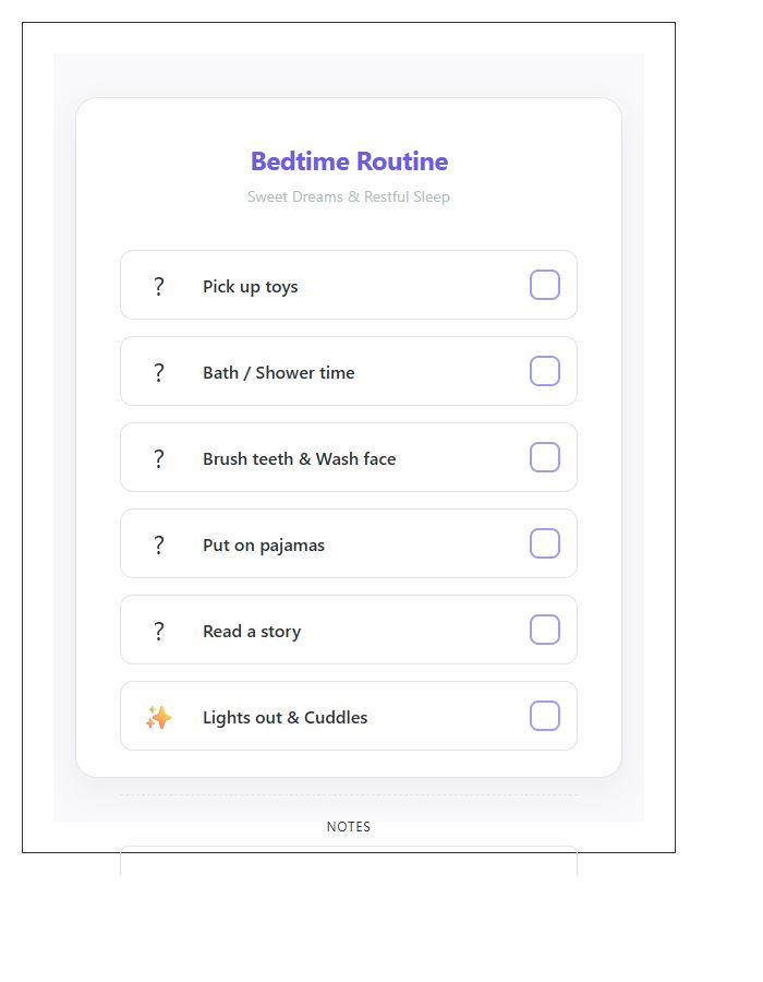 Kids Bedtime Routine Checklist Printable Chart