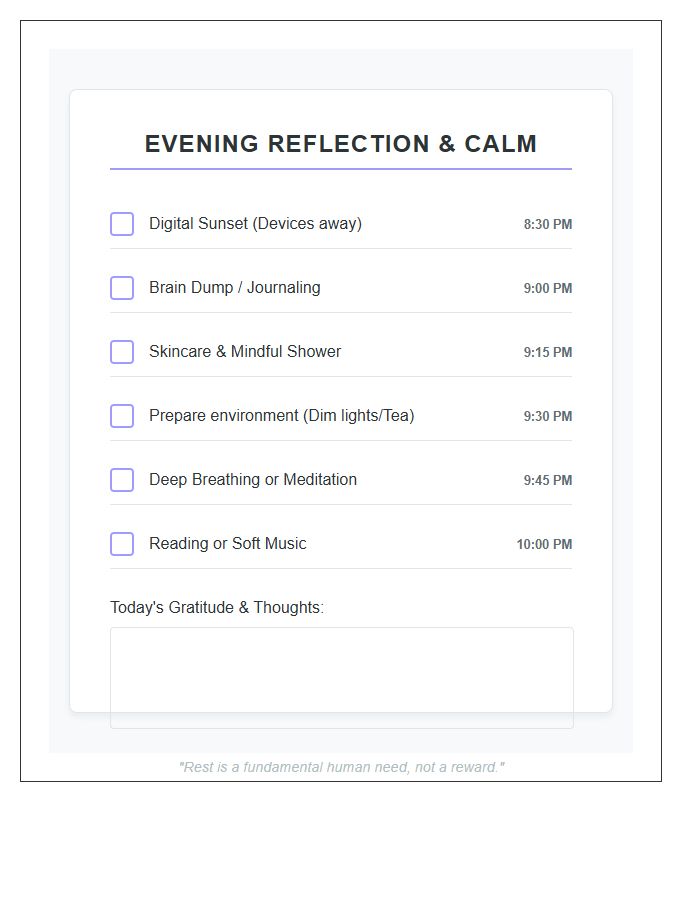 Mental Health Evening Routine Printable Chart
