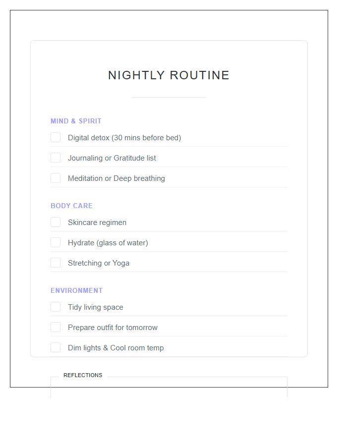 Nightly Self Care Routine Printable Chart