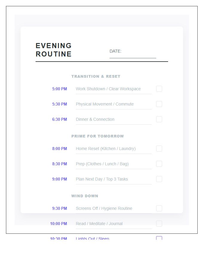 Productive Evening Schedule Printable Chart